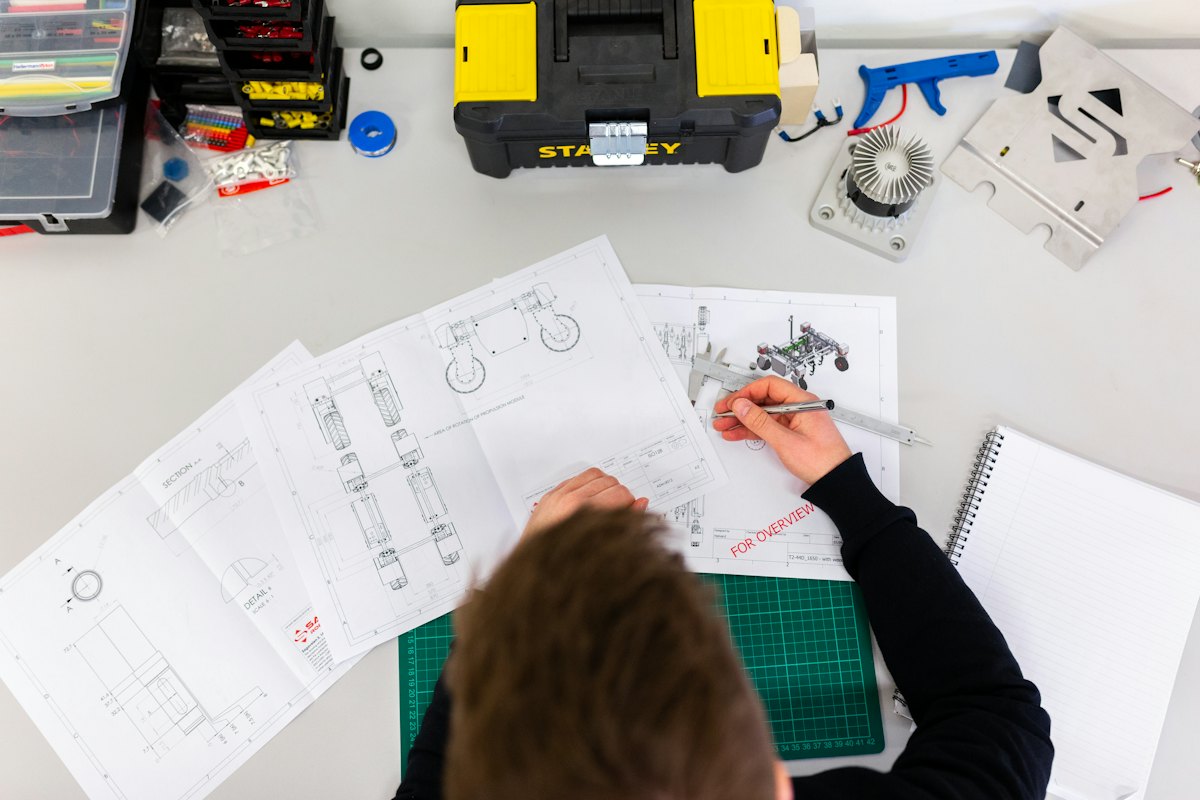 Engineer planning a technical layout